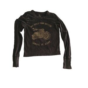 Aerie Distressed No Need For Speed Motorcycle Graphic LongSleeve Baby Tee XSmall
